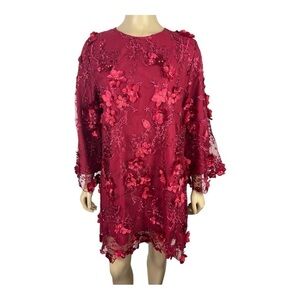 Mestiza Flora Mini Dress Bell Sleeves Special Occasion Burgundy NWT Size M